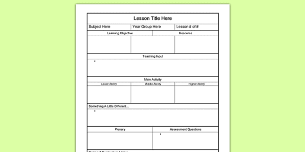 Lesson Plan Worksheet | Twinkl (teacher made) - Twinkl