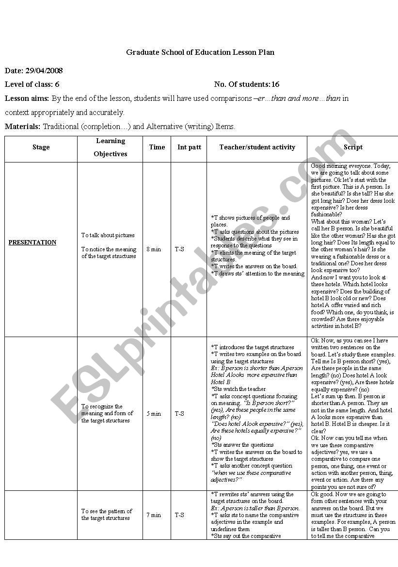 lesson plan - ESL worksheet by gkycet