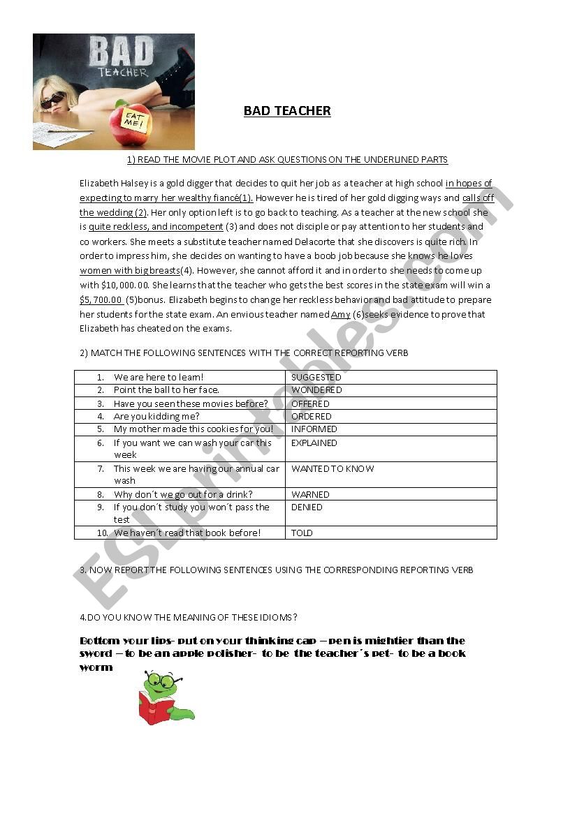 teacher movie worksheet
