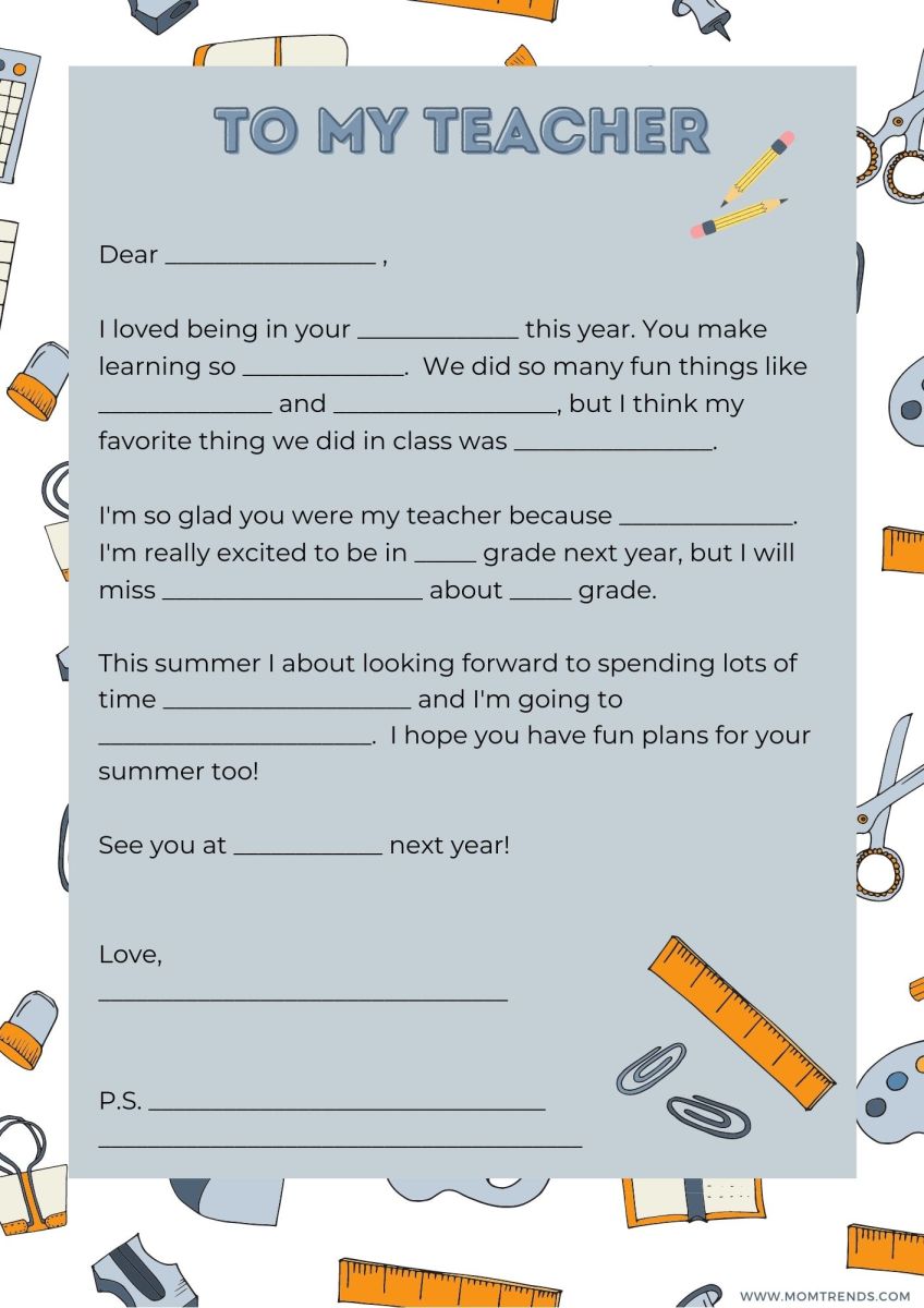 All About My Teacher (Free Printable) - The Printables Fairy
