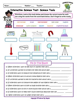 Science Test: Science Tools (Science Worksheet) by Tailored By Naylor