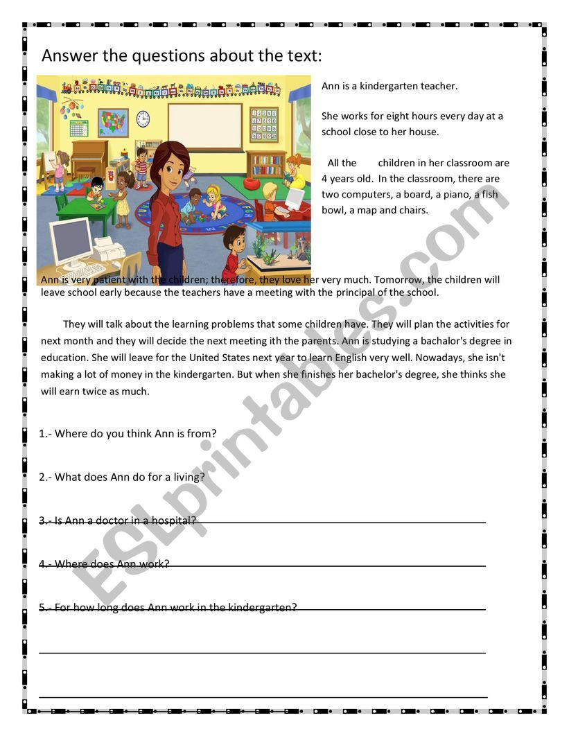teacher worksheet for kindergarten
