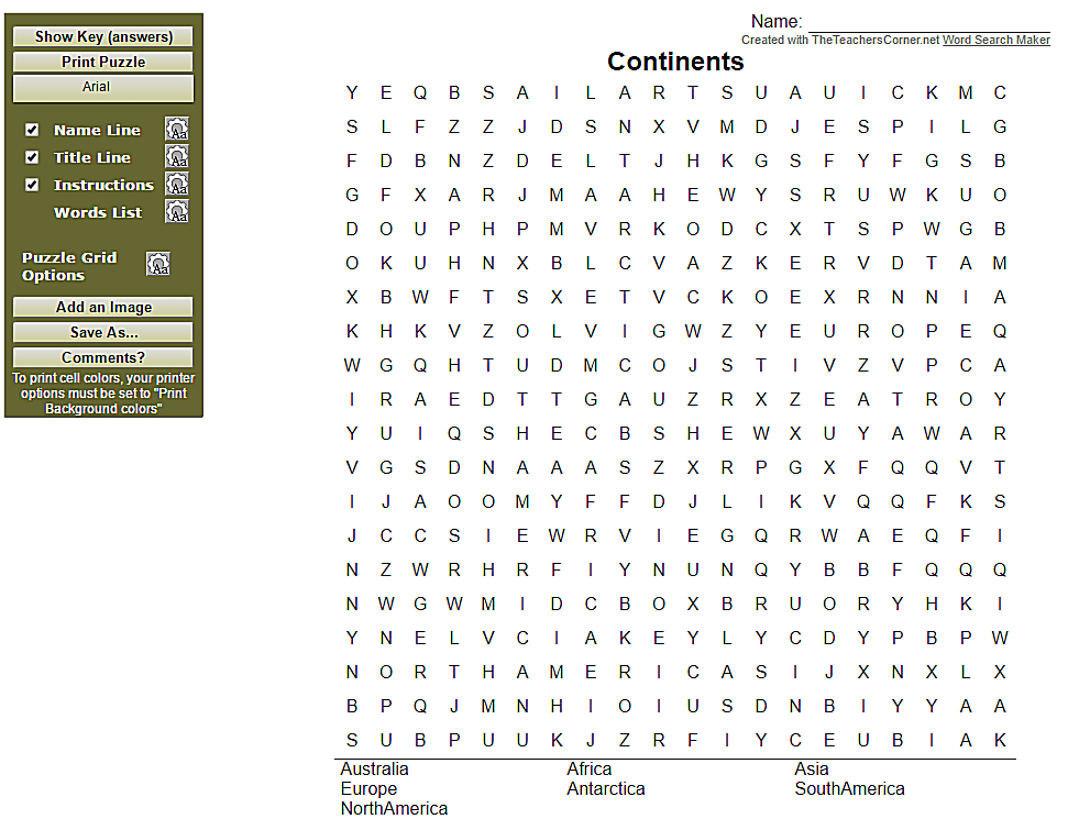 The Teacherscorner.net Word Search Maker