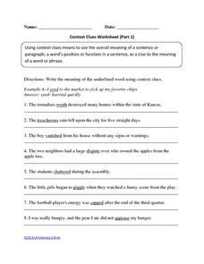 Context Clues Worksheet (Part 1) Activity for 6th - 9th Grade ...