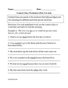 Context Clues Worksheet (Part 1) L.6.4a Activity for 3rd - 6th ...