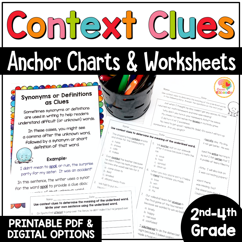 Context Clues Worksheets and Anchor Charts for 2nd-4th Grade