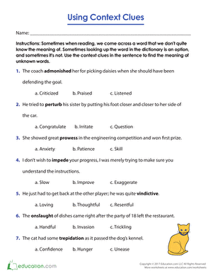 teaching context clues worksheet