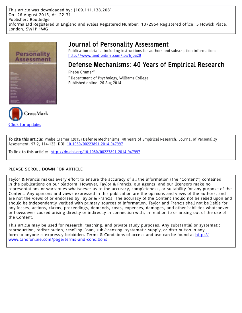 PDF) Defense Mechanisms: 40 Years of Empirical Research
