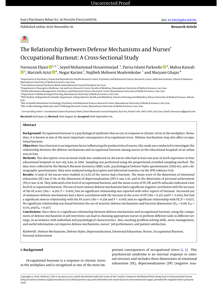 PDF) The Relationship Between Defense Mechanisms and Nurses ...