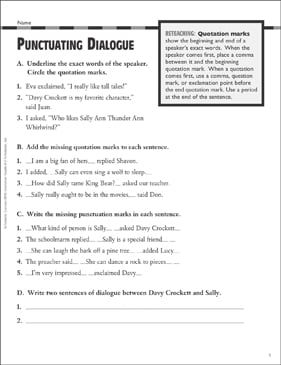 Punctuating Dialogue: Grammar Practice | Printable Test Prep and ...