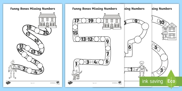 Funny Bones Missing Numbers Worksheet / Worksheet - Twinkl