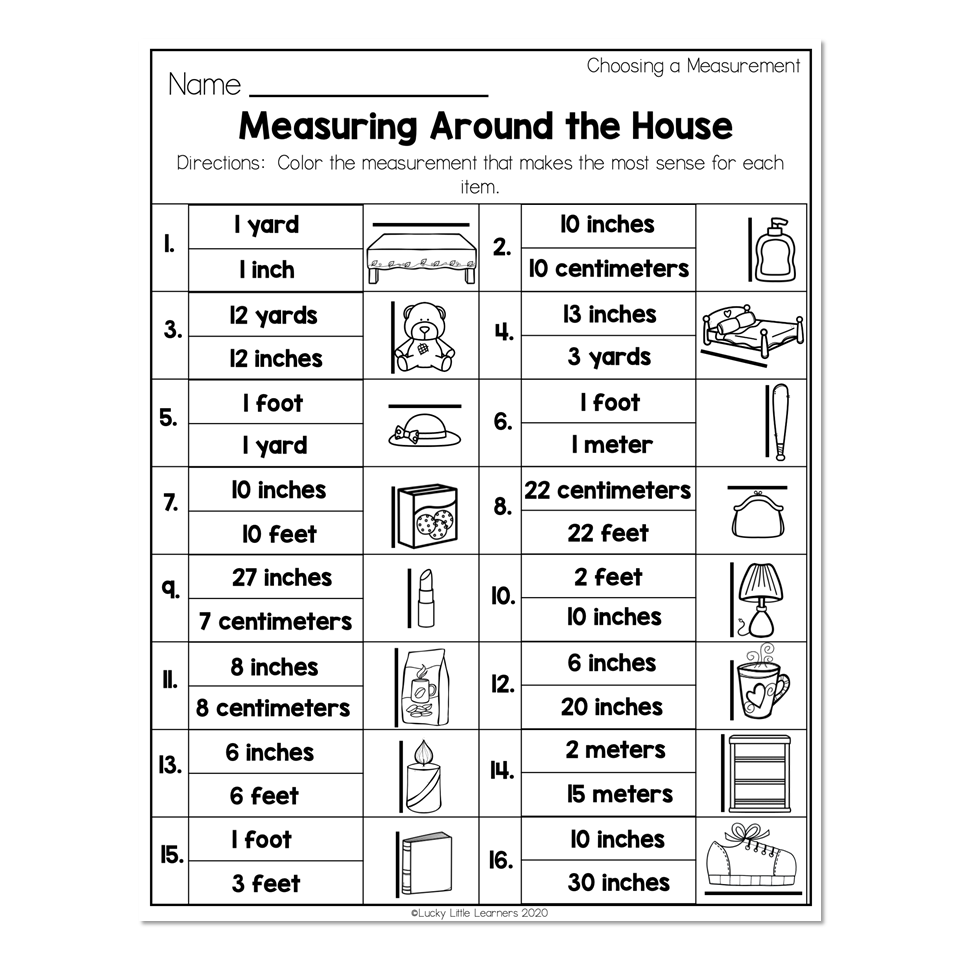 2nd Grade Math Worksheets - Measurement - Choosing a Measurement ...