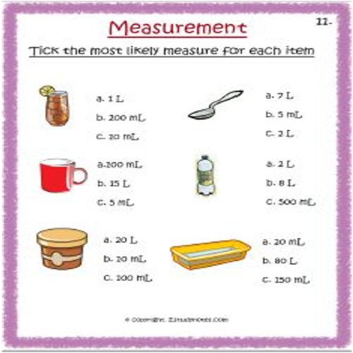 Maths Measurement Worksheet 11 Grade 3