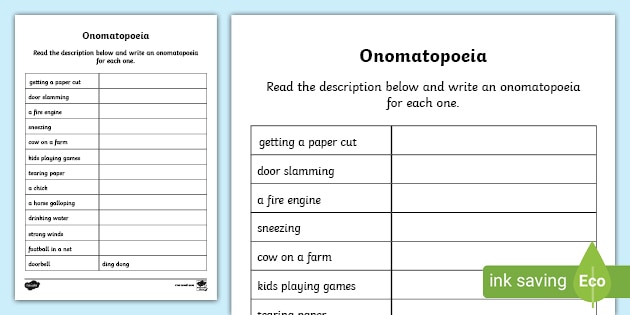 FREE* Onomatopoeia Worksheet (teacher made) - Twinkl