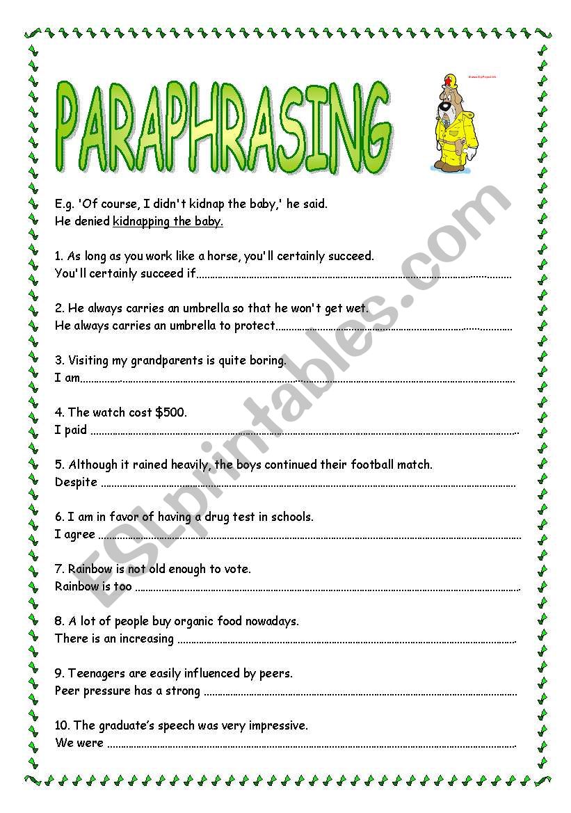 Paraphrasing - ESL worksheet by peg1