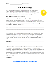 Paraphrasing Worksheets