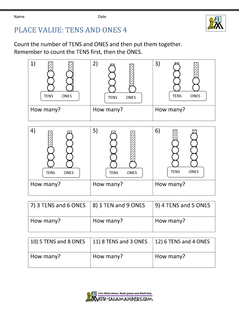 1st Grade Place Value Worksheets 2 Digit numbers