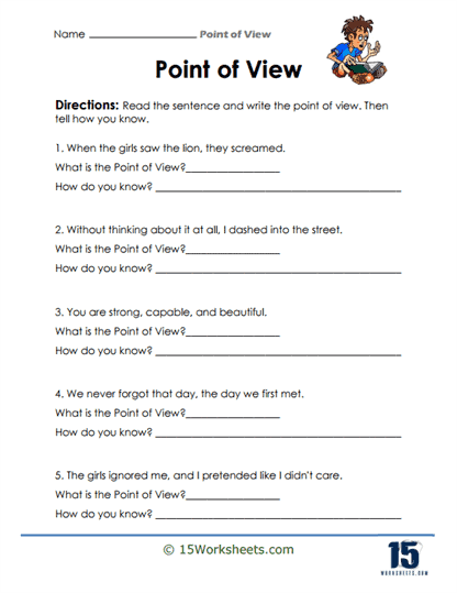 teaching point of view worksheet