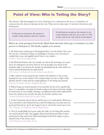 teaching point of view worksheet