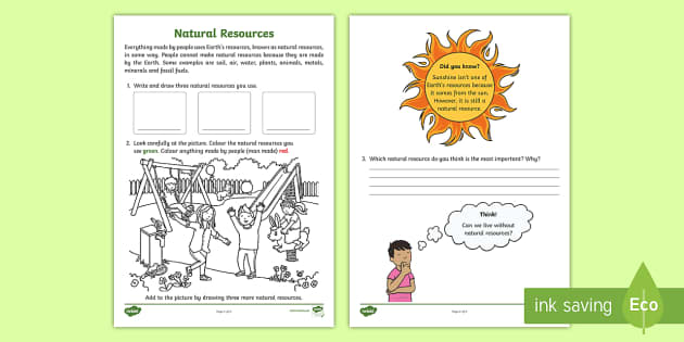 Identifying Natural Resources Science Worksheet / Worksheet