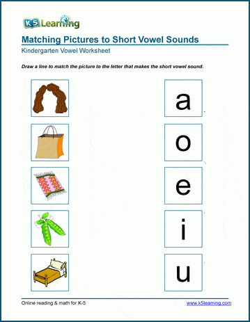 Matching short vowel worksheets for preschool and kindergarten ...