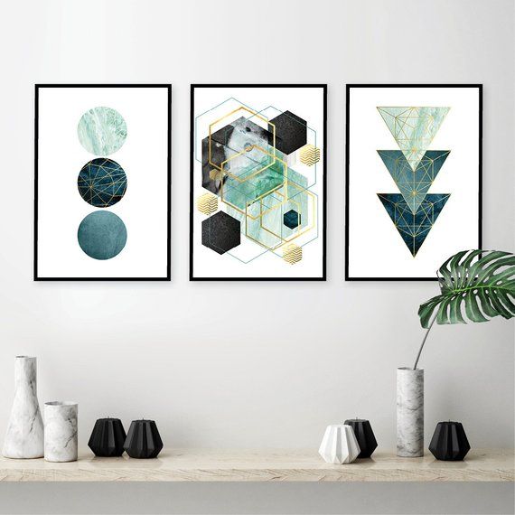 Downloadable prints Teal wall art Printable wall art set Gold ...