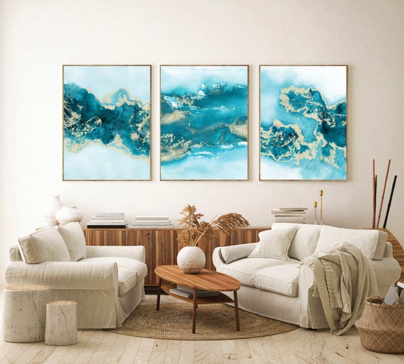 Teal Wall Art Set of 3, Turquoise Wall Art, Aqua Blue Green Wall ...