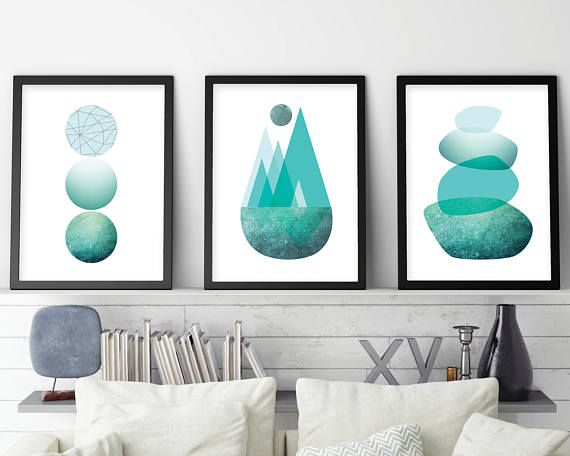 Digital Download, Set of 3 Matching Prints, Teal Turquoise Gold ...