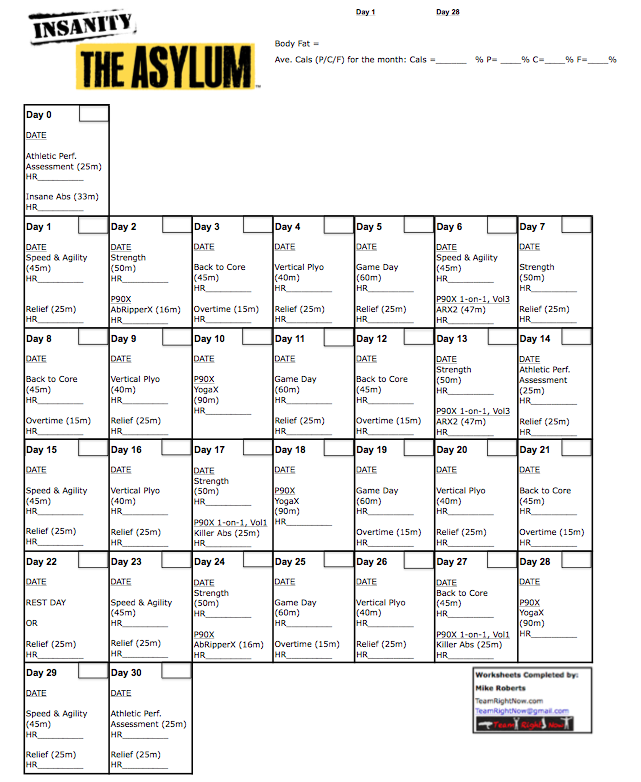 Ultimate Asylum Worksheets | Team Right Now Fitness (Beachbody ...