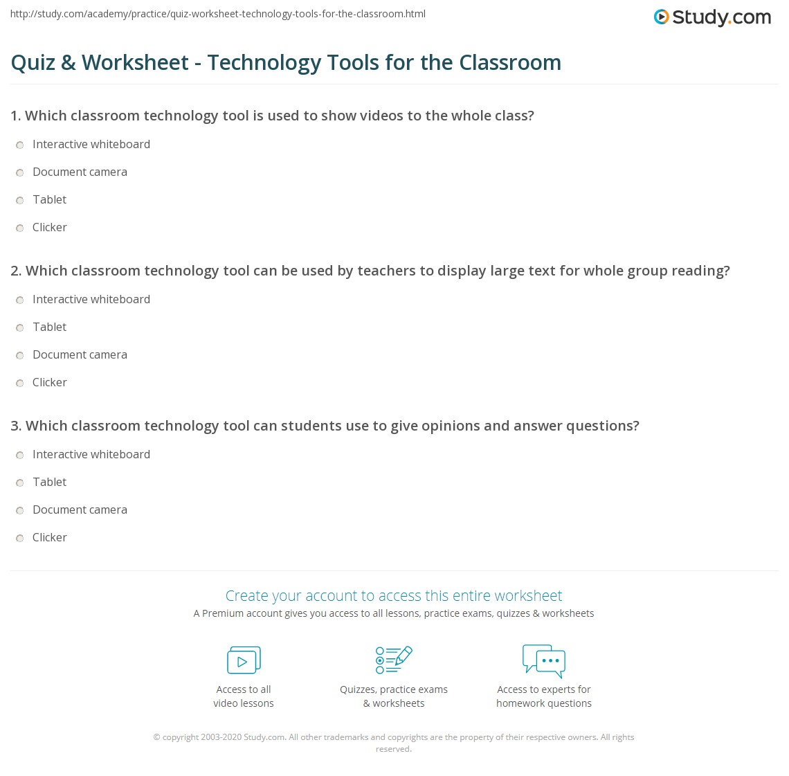 Quiz &  Worksheet - Technology Tools for the Classroom | Study.com