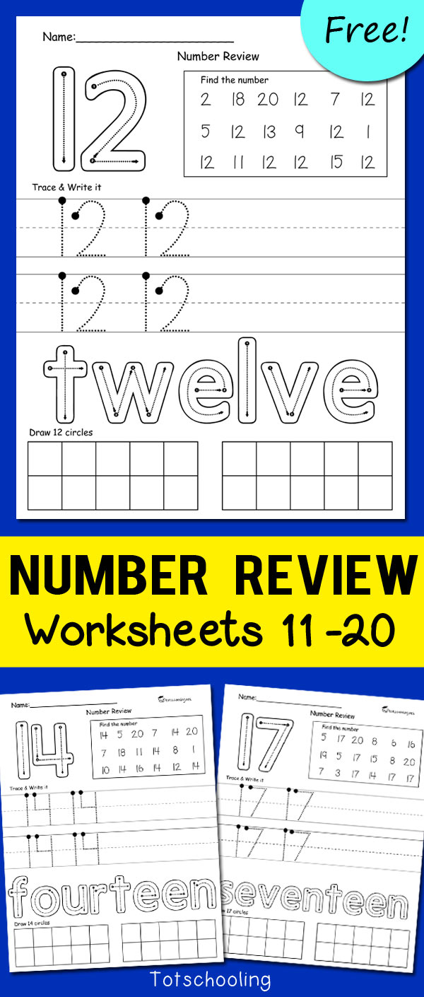Teen Number Worksheets 11-20 | Totschooling - Toddler, Preschool ...