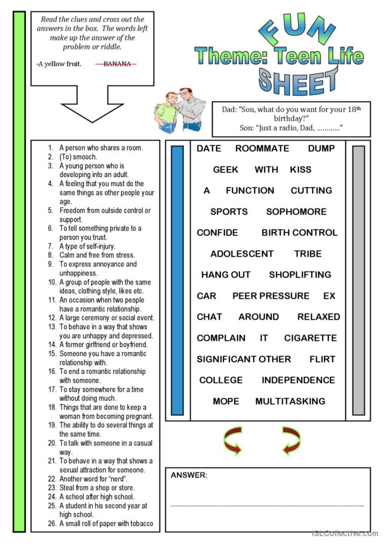teen sexuality worksheet