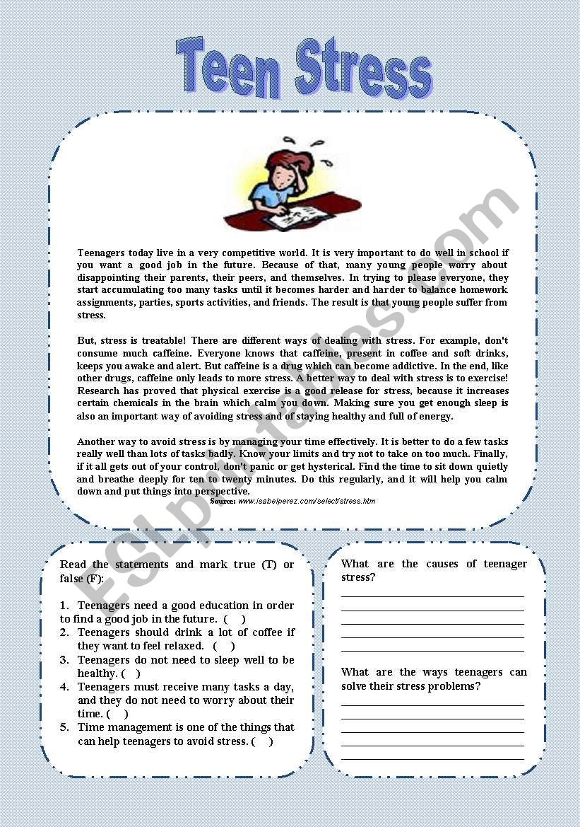Teen Stress - ESL worksheet by ksalomao