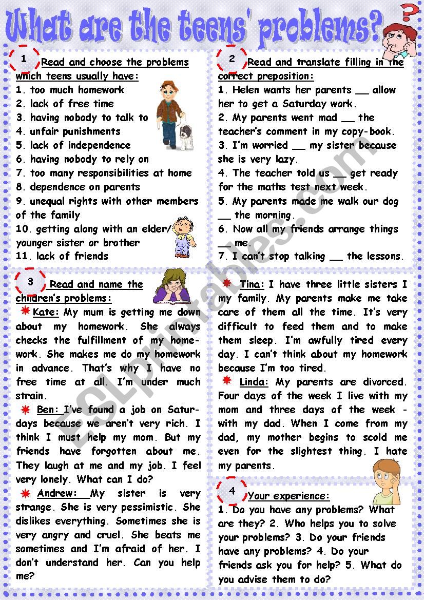 What are the teens´ problems? - ESL worksheet by Tmk939
