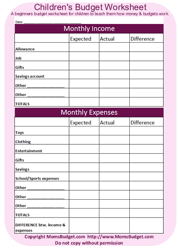 Empower Your Kids with Money Management: The Pink Budget Worksheet ...