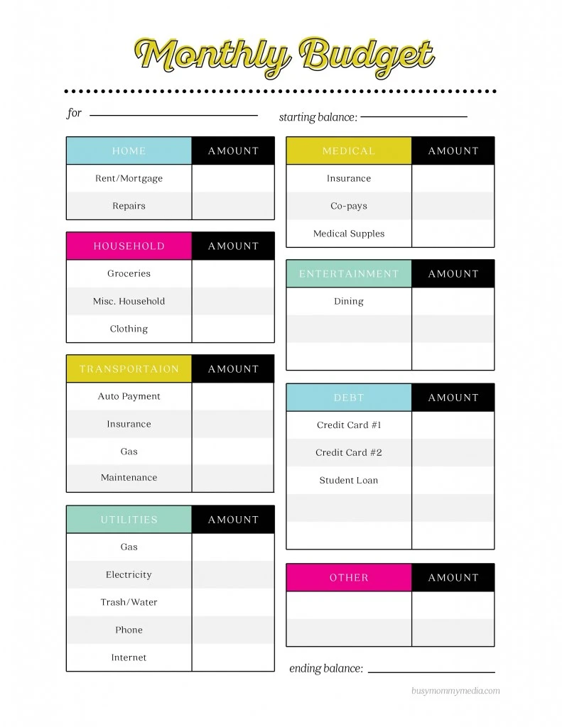 teenage budget worksheet