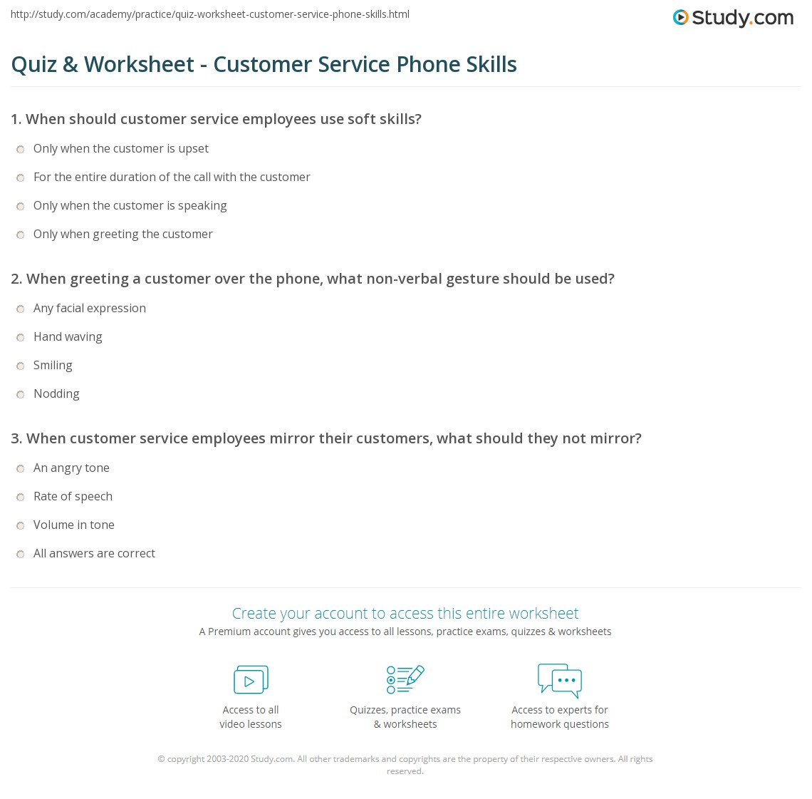Quiz &  Worksheet - Customer Service Phone Skills | Study.com