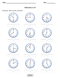 tell time worksheet generator