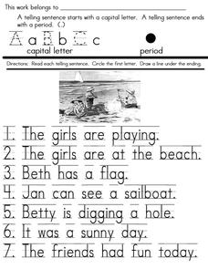 Telling Sentences Worksheet for 1st - 2nd Grade | Lesson Planet
