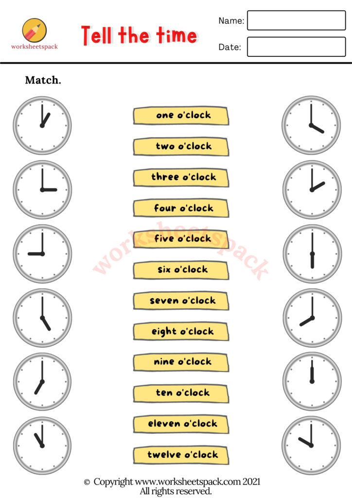 Tell the time worksheets - worksheetspack