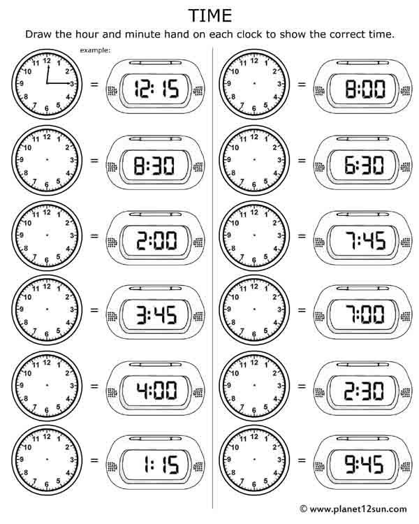 Time Worksheets | Time Worksheets for Learning to Tell Time