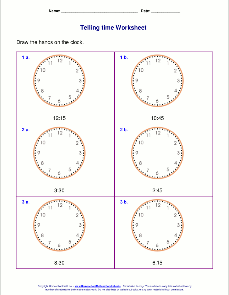 Telling and Writing Time Worksheets