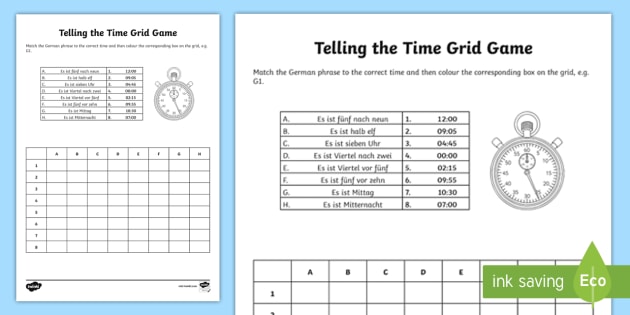 telling time in german worksheet