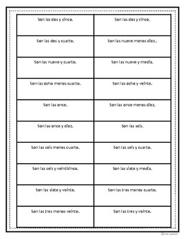 Spanish Telling Time Worksheet Interactive Notebook Activity