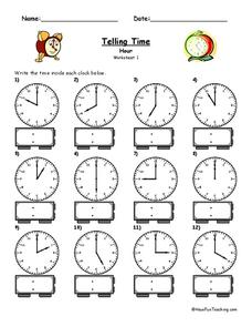 Telling Time to the Hour Worksheet for 2nd - 3rd Grade | Lesson Planet