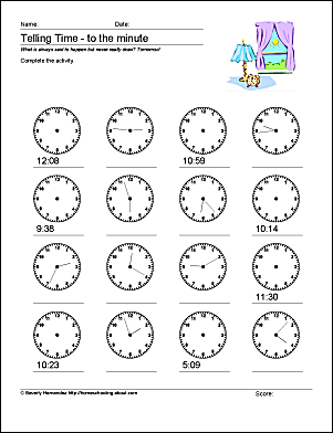telling time to 5 minutes worksheet