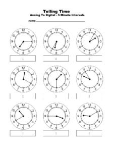 telling time to 5 minutes worksheet