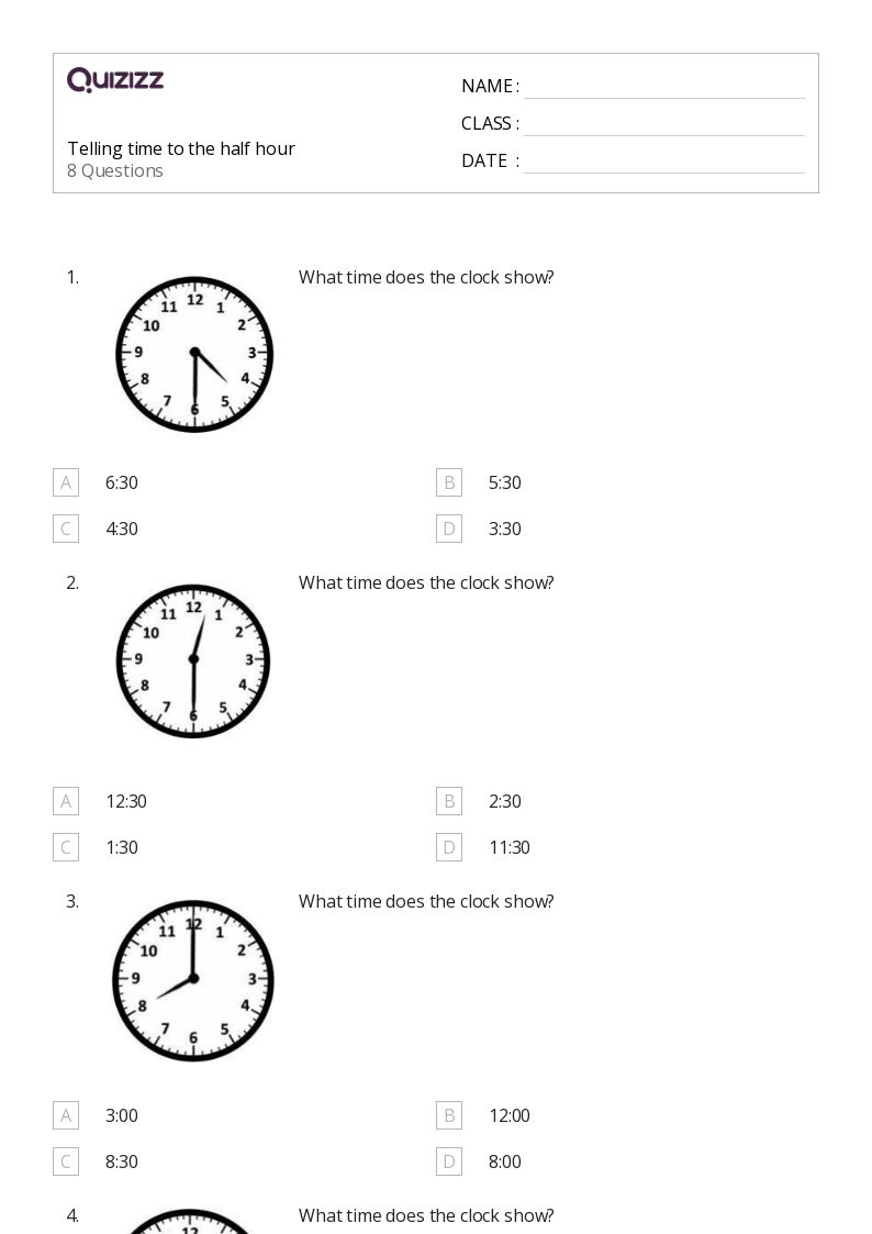 telling time to the hour and half hour worksheet