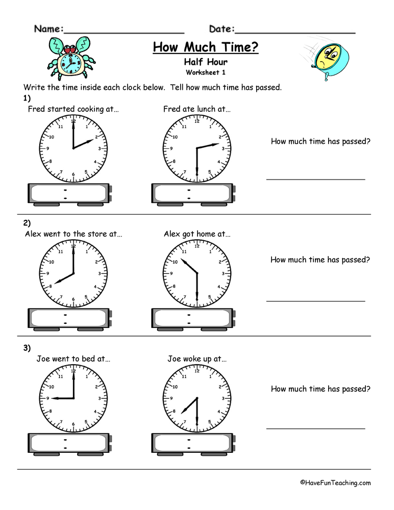 telling time to the hour and half hour worksheet