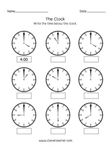 telling time to the hour worksheet printable
